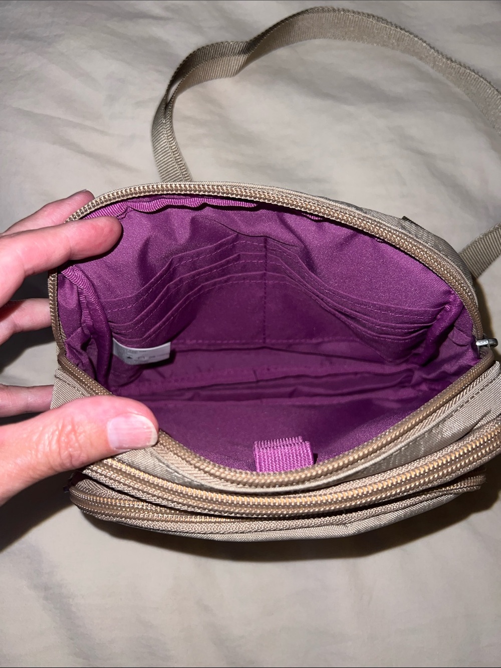 Baggallini Taupe Triple Zip Crossbody Bag; NWT - Picture 5 of 7